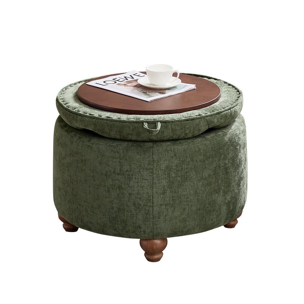 Round Storage Ottoman，Green