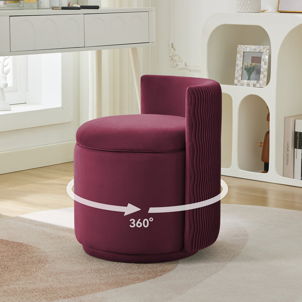 Velvet Swivel Accent Chair with Storage, 360° Vanity Makeup Chair with Wave Back, No Assembly Comfy Single Sofa Chair, Small Accent Stool for Bedroom, Dressing, Living Room