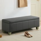 Faux Leather Storage Ottoman Bench, Rectangle Upholstered Storage Bench with Wooden Legs, Stitch Tufted Bench with Storage for Bedroom, Living Room, Entryway