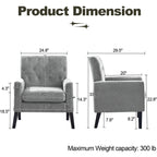 Mid Century Modern Accent Chairs, Grey Chenille Office Chair for Reception - Tufted Upholstered Club Chair for Living Room, Bedroom, or Waiting Room