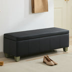 Faux Leather Storage Ottoman Bench, Rectangle Upholstered Storage Bench with Wooden Legs, Stitch Tufted Bench with Storage for Bedroom, Living Room, Entryway