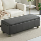 Faux Leather Storage Ottoman Bench, Rectangle Upholstered Storage Bench with Wooden Legs, Stitch Tufted Bench with Storage for Bedroom, Living Room, Entryway