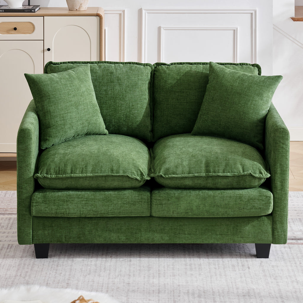51" Cloud Loveseat Sofa, Modern 2-Seater Couch with Deep Seat, Soft Chenille Upholstery & 2 Throw Pillows