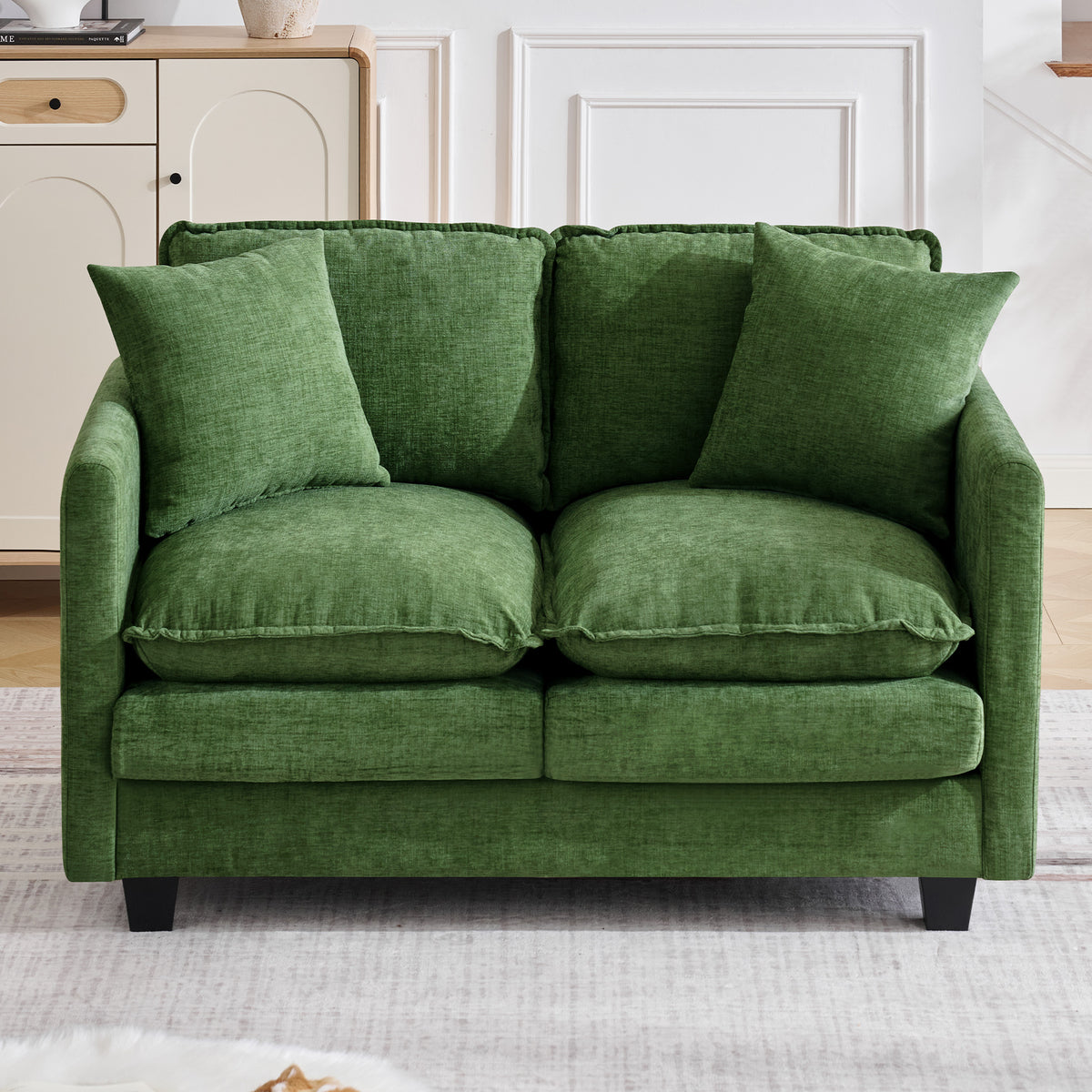 51" Cloud Loveseat Sofa, Modern 2-Seater Couch with Deep Seat, Soft Chenille Upholstery & 2 Throw Pillows