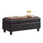 HASLE Storage Ottoman Bench with Wooden Tray, Upholstered Ottoman Coffee Table with Hidden Storage for Living Room Bedroom