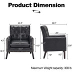 Mid Century Modern Accent Chair, Black Faux Leather Club Chair for Living Room, Bedroom, Office, or Reception Room