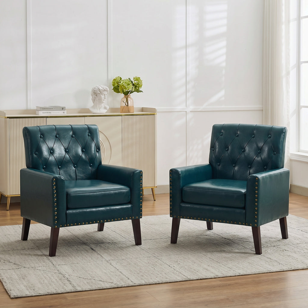 Mid Century Modern Accent Chair, Forest Green Faux Leather Club Chair for Living Room, Bedroom, Office, or Reception Room