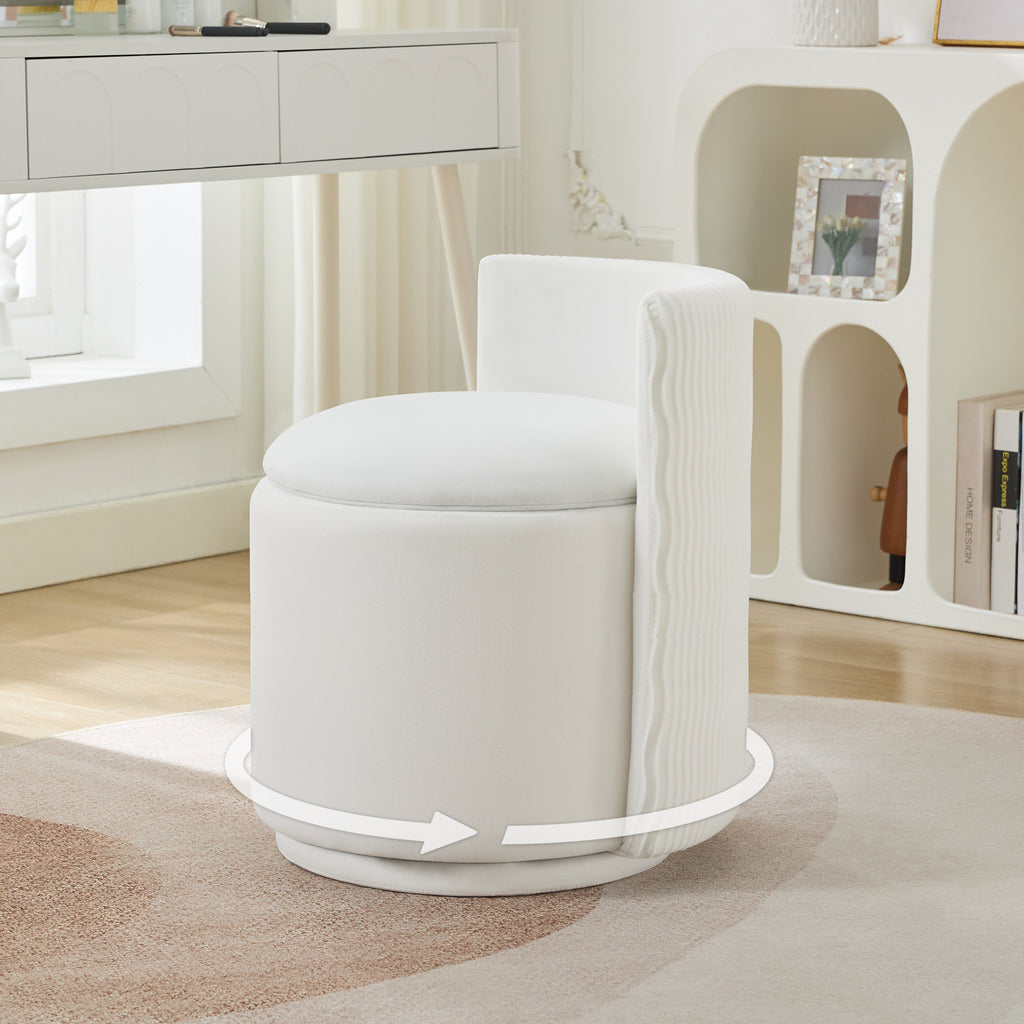 Vanity Chair with Storage，Velvet, White