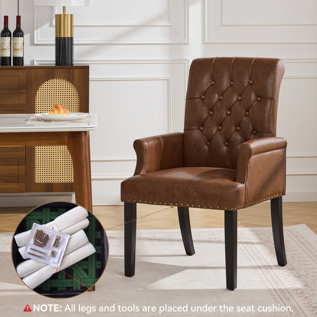 PU Leather Dining Chair with Arms, Brown