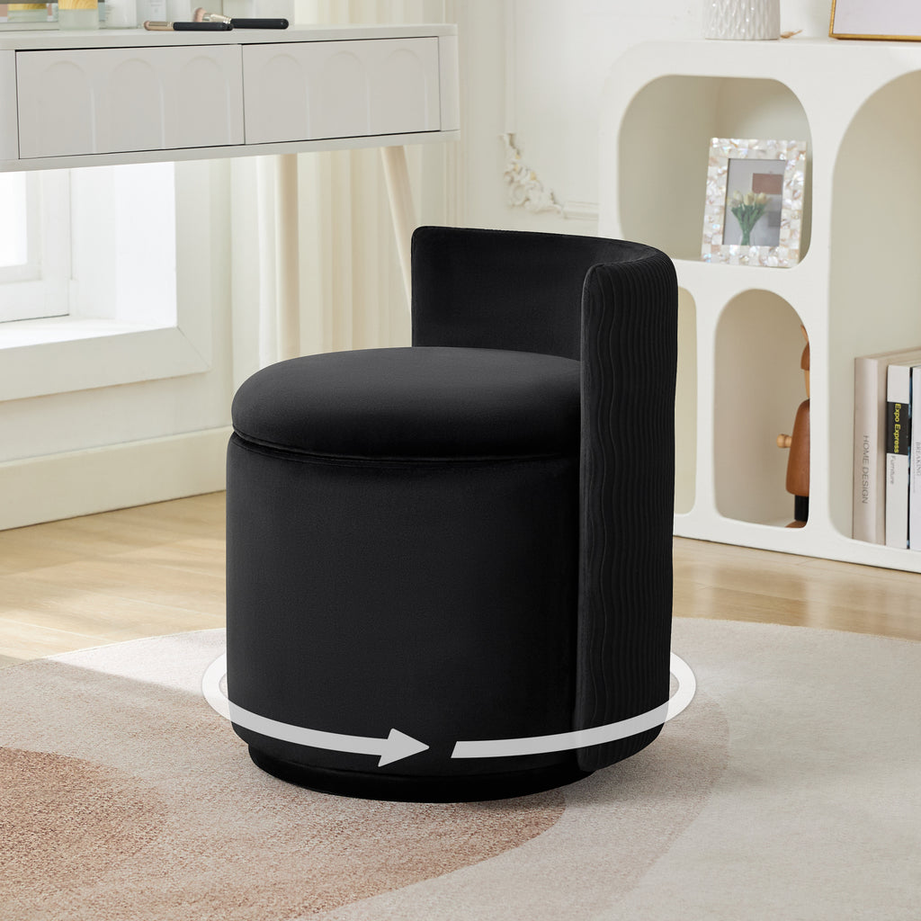 Vanity Chair with Storage，Velvet, Black