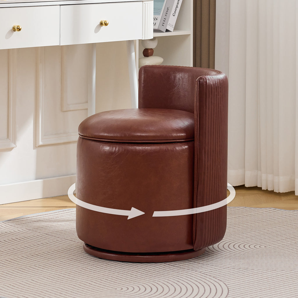 Vanity Chair with Storage，Leather, Red