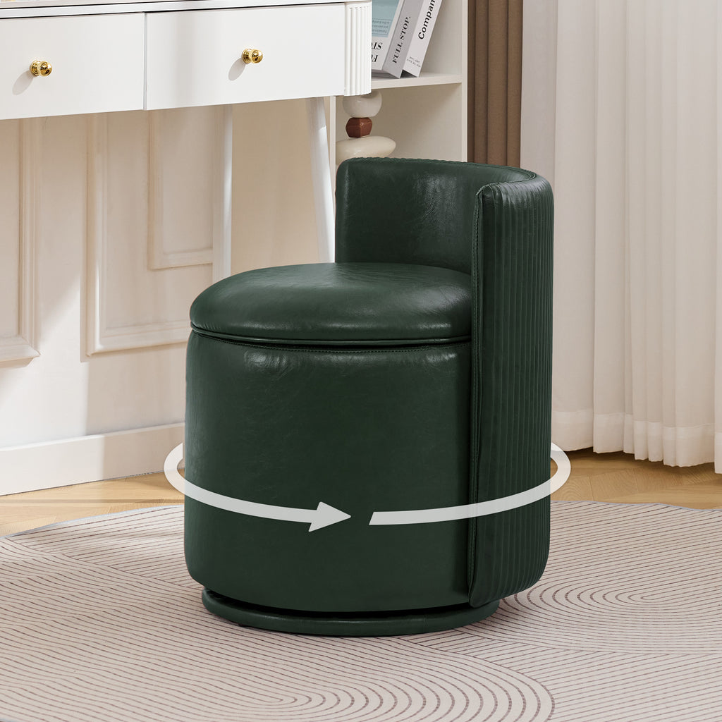 Velvet Swivel Accent Chair with Storage, 360° Vanity Makeup Chair with Wave Back, No Assembly Comfy Single Sofa Chair, Small Accent Stool for Bedroom, Dressing, Living Room