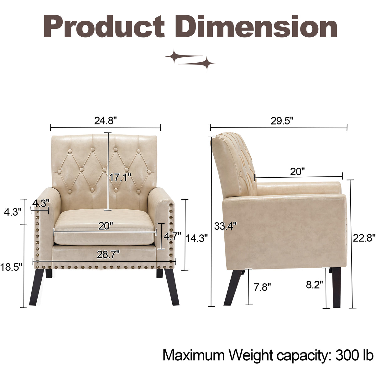 Mid Century Modern Accent Chair, White Brown Faux Leather Club Chair for Living Room, Bedroom, Office, or Reception Room
