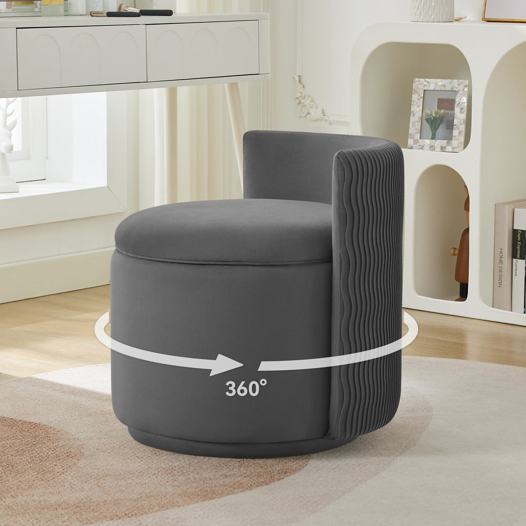 Velvet Swivel Accent Chair with Storage, 360° Vanity Makeup Chair with Wave Back, No Assembly Comfy Single Sofa Chair, Small Accent Stool for Bedroom, Dressing, Living Room