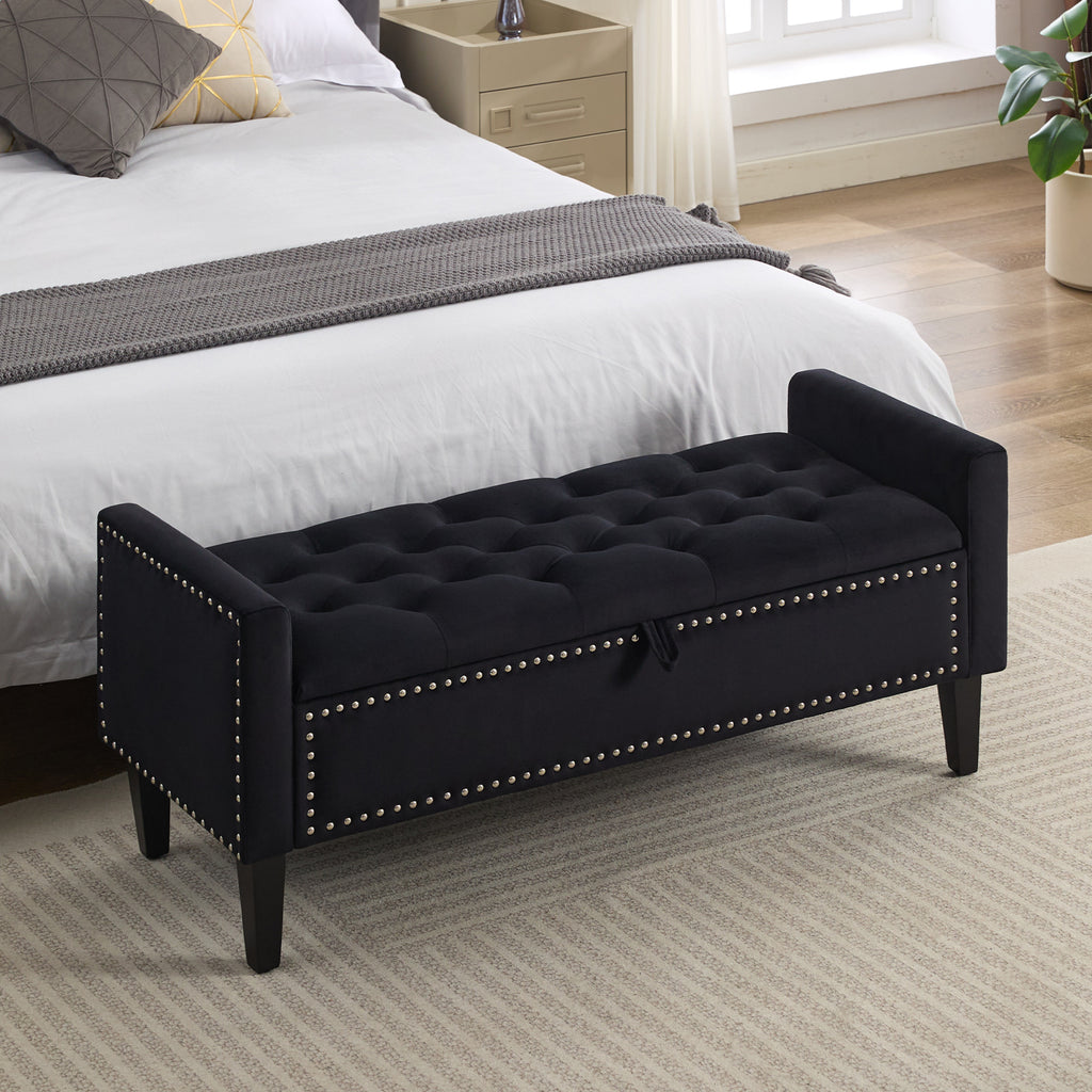 47" Velvet Storage Bench，Black