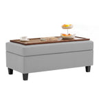 HASLE Storage Ottoman Bench with Wooden Tray, Upholstered Ottoman Coffee Table with Hidden Storage for Living Room Bedroom