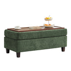 HASLE Storage Ottoman Bench with Wooden Tray, Upholstered Ottoman Coffee Table with Hidden Storage for Living Room Bedroom