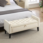 47" Velvet Storage Bench，Beige