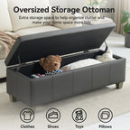 Faux Leather Storage Ottoman Bench, Rectangle Upholstered Storage Bench with Wooden Legs, Stitch Tufted Bench with Storage for Bedroom, Living Room, Entryway