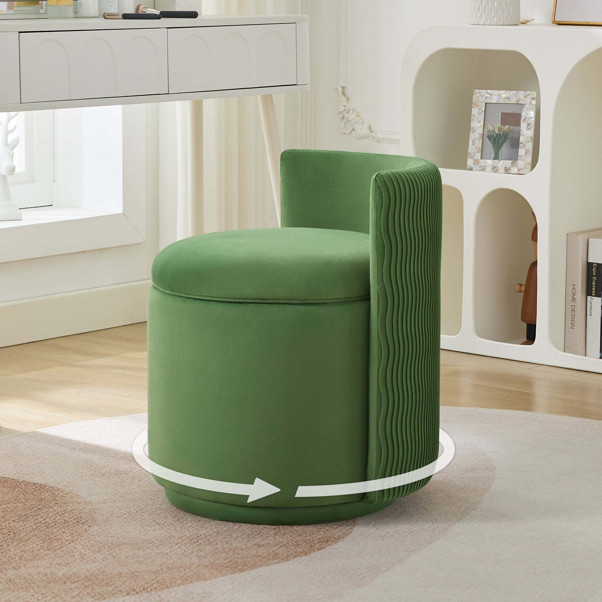 Vanity Chair with Storage，Velvet, Green