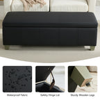 Faux Leather Storage Ottoman Bench, Rectangle Upholstered Storage Bench with Wooden Legs, Stitch Tufted Bench with Storage for Bedroom, Living Room, Entryway