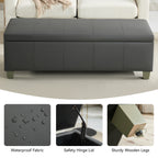 Faux Leather Storage Ottoman Bench, Rectangle Upholstered Storage Bench with Wooden Legs, Stitch Tufted Bench with Storage for Bedroom, Living Room, Entryway