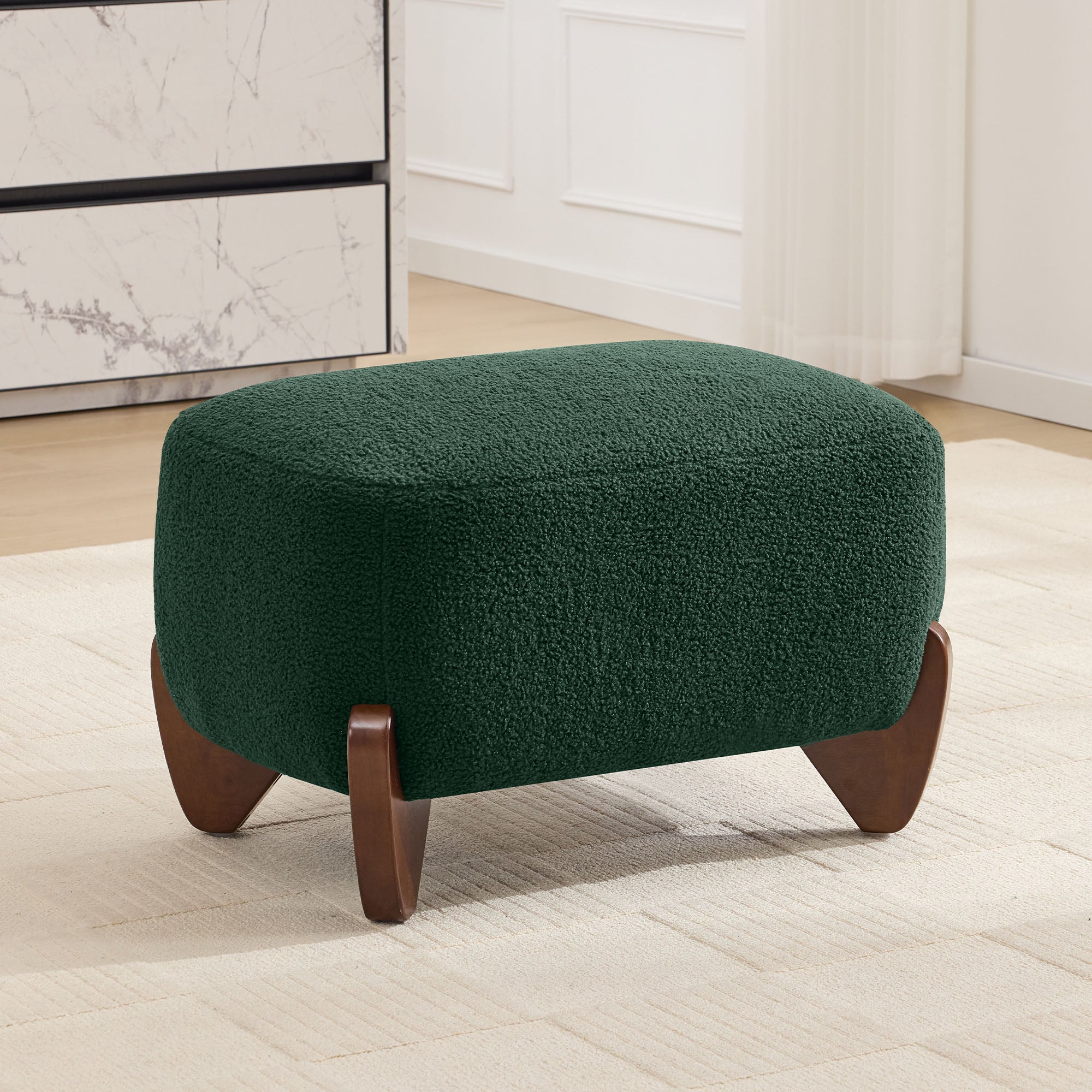 87" Sherpa Boucle Cloud Couch with Ottoman，Green