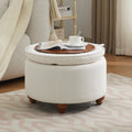 24'' Round Ottoman with Storage, Modern Tufted Fabirc Storage Ottoman with Removable Top for Living Room, Bedroom, White