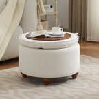 24'' Round Ottoman with Storage, Modern Tufted Fabirc Storage Ottoman with Removable Top for Living Room, Bedroom, White
