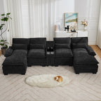 U Shaped Cloud Modular Sofa with Chaise Lounges，Black