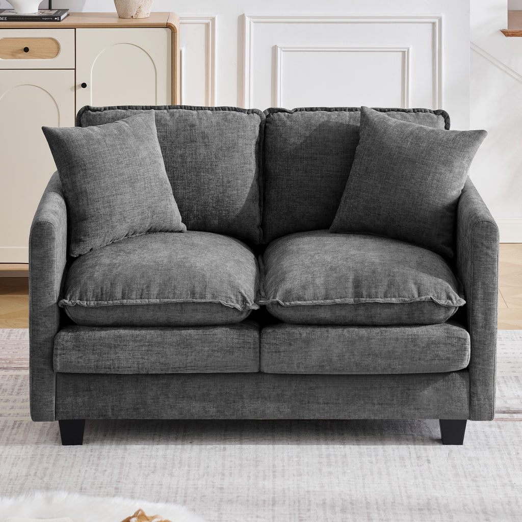 51" Cloud Loveseat Sofa, Modern 2-Seater Couch with Deep Seat, Soft Chenille Upholstery & 2 Throw Pillows