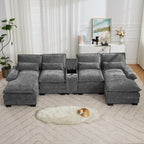 U Shaped Cloud Modular Sofa with Chaise Lounges，Gray