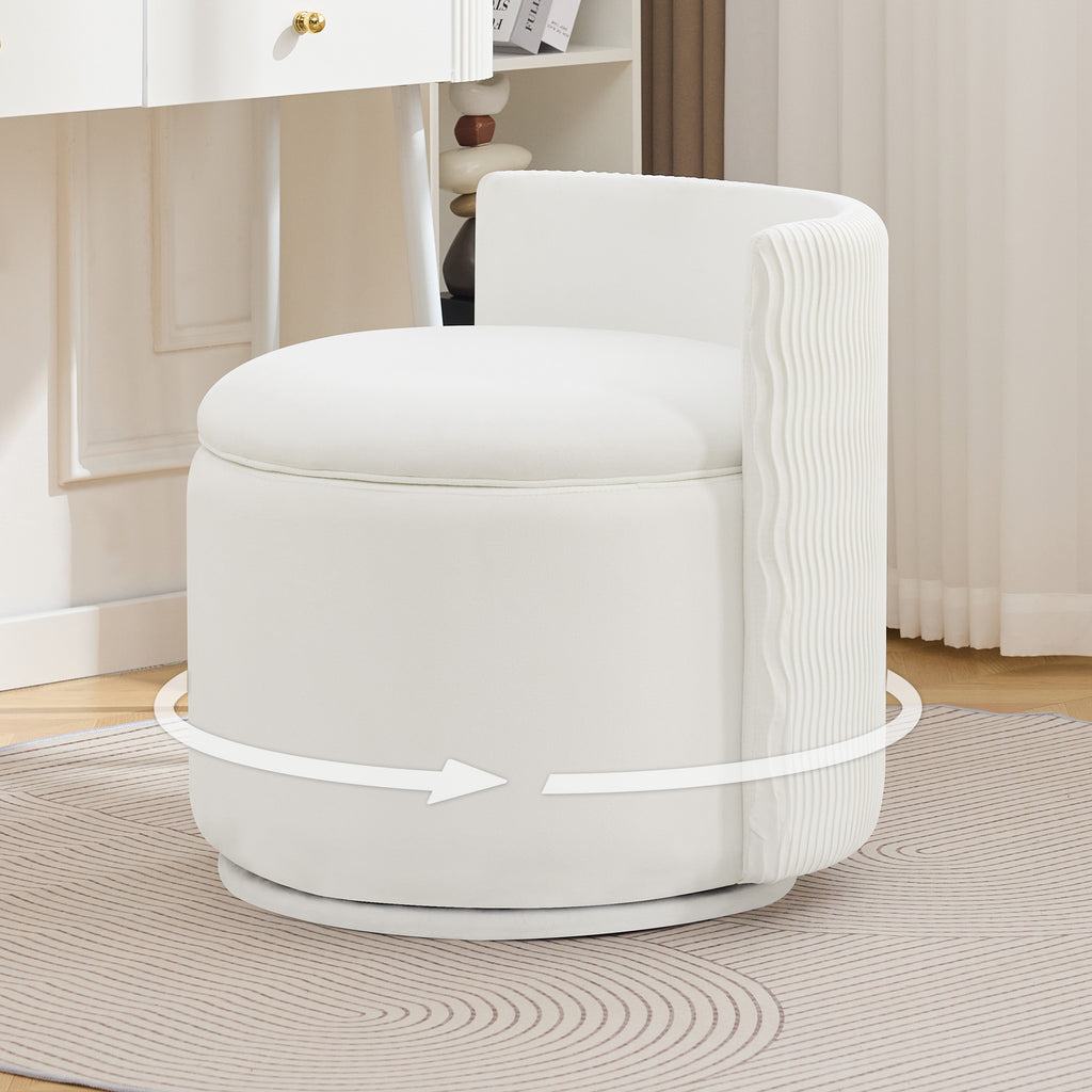 Velvet Swivel Accent Chair with Storage, 360° Vanity Makeup Chair with Wave Back, No Assembly Comfy Single Sofa Chair, Small Accent Stool for Bedroom, Dressing, Living Room
