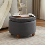 24'' Round Ottoman with Storage, Modern Tufted Fabric Storage Ottoman with Removable Top for Living Room, Bedroom, Drak Gray