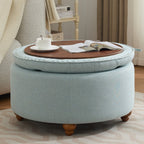 30'' Round Ottoman with Storage, Modern Tufted Fabric Storage Ottoman with Removable Top for Living Room, Bedroom, Light Blue
