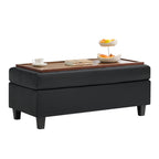 HASLE Storage Ottoman Bench with Wooden Tray, Upholstered Ottoman Coffee Table with Hidden Storage for Living Room Bedroom