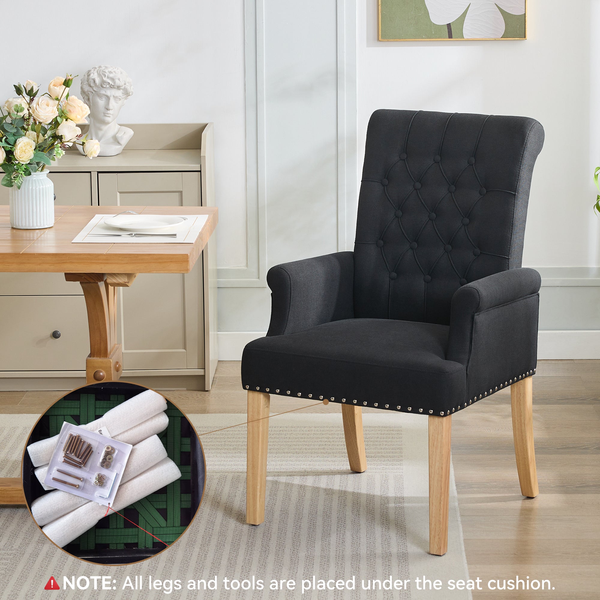 Fabric Dining Chair with Arms，Black