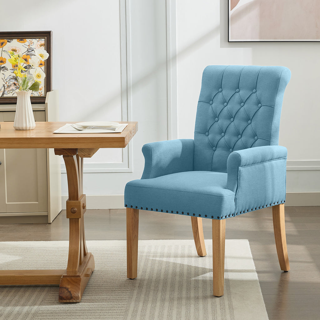 Fabric Dining Chair with Arms，Blue