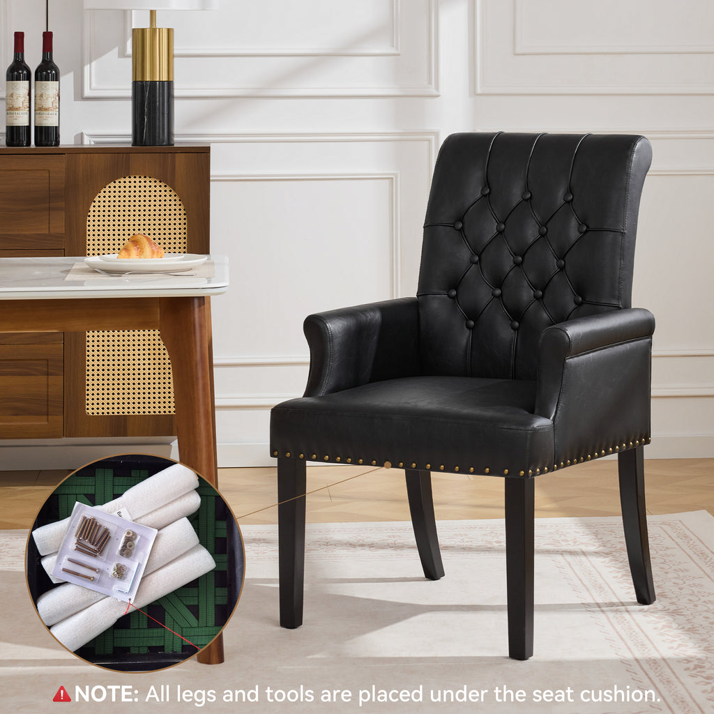 PU Leather Dining Chair with Arms, Black