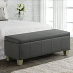 Faux Leather Storage Ottoman Bench, Rectangle Upholstered Storage Bench with Wooden Legs, Stitch Tufted Bench with Storage for Bedroom, Living Room, Entryway