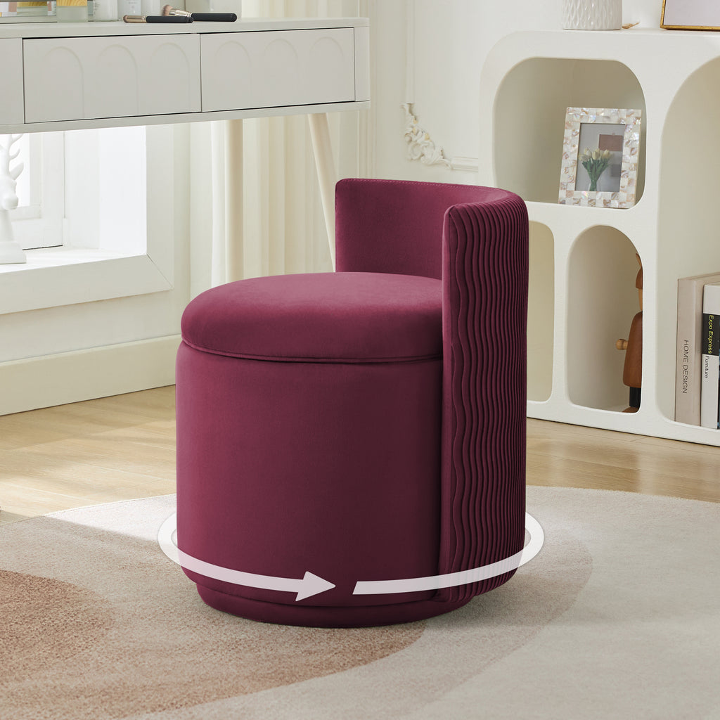 Vanity Chair with Storage，Velvet, Red