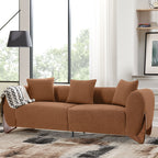 87" Boucle Couch with Solid Wood Legs,Camel