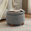 24'' Round Ottoman with Storage, Modern Tufted Fabric Storage Ottoman with Removable Top for Living Room, Bedroom, Light Gray
