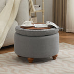 24'' Round Ottoman with Storage, Modern Tufted Fabric Storage Ottoman with Removable Top for Living Room, Bedroom, Light Gray