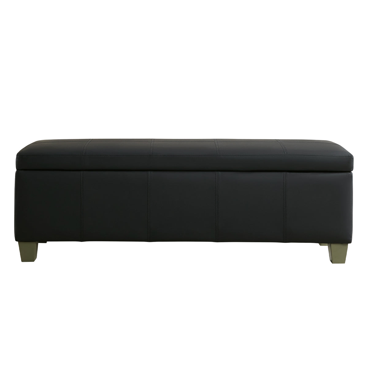Faux Leather Storage Ottoman Bench, Rectangle Upholstered Storage Bench with Wooden Legs, Stitch Tufted Bench with Storage for Bedroom, Living Room, Entryway