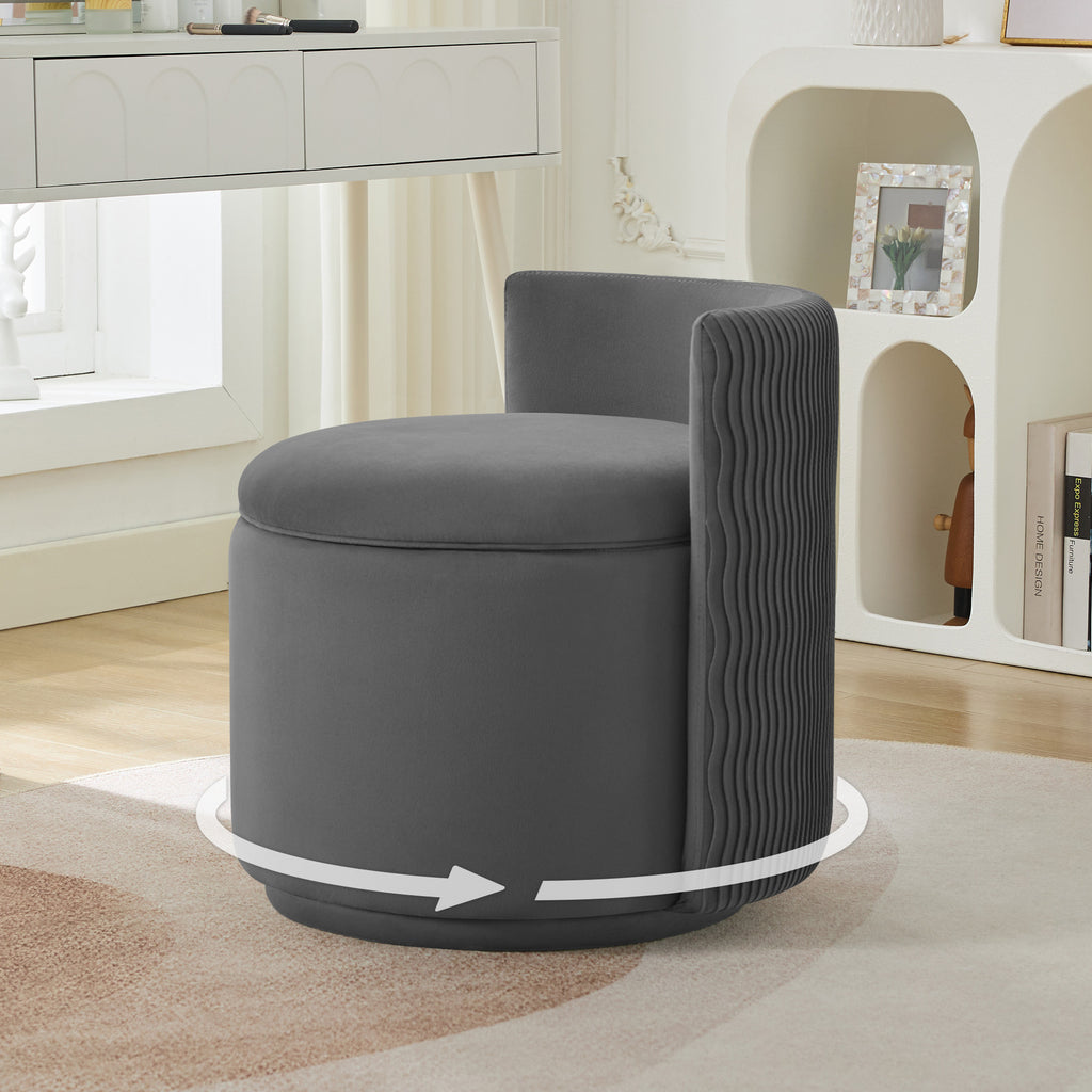 Velvet Swivel Accent Chair with Storage, 360° Vanity Makeup Chair with Wave Back, No Assembly Comfy Single Sofa Chair, Small Accent Stool for Bedroom, Dressing, Living Room