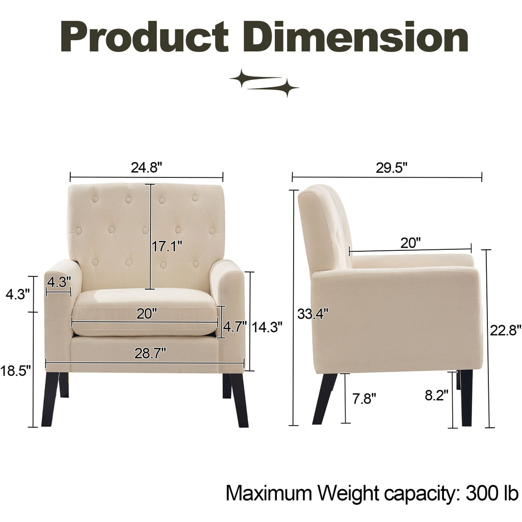 Mid Century Modern Accent Chairs, Beige Chenille Office Chair for Reception - Tufted Upholstered Club Chair for Living Room, Bedroom, or Waiting Room