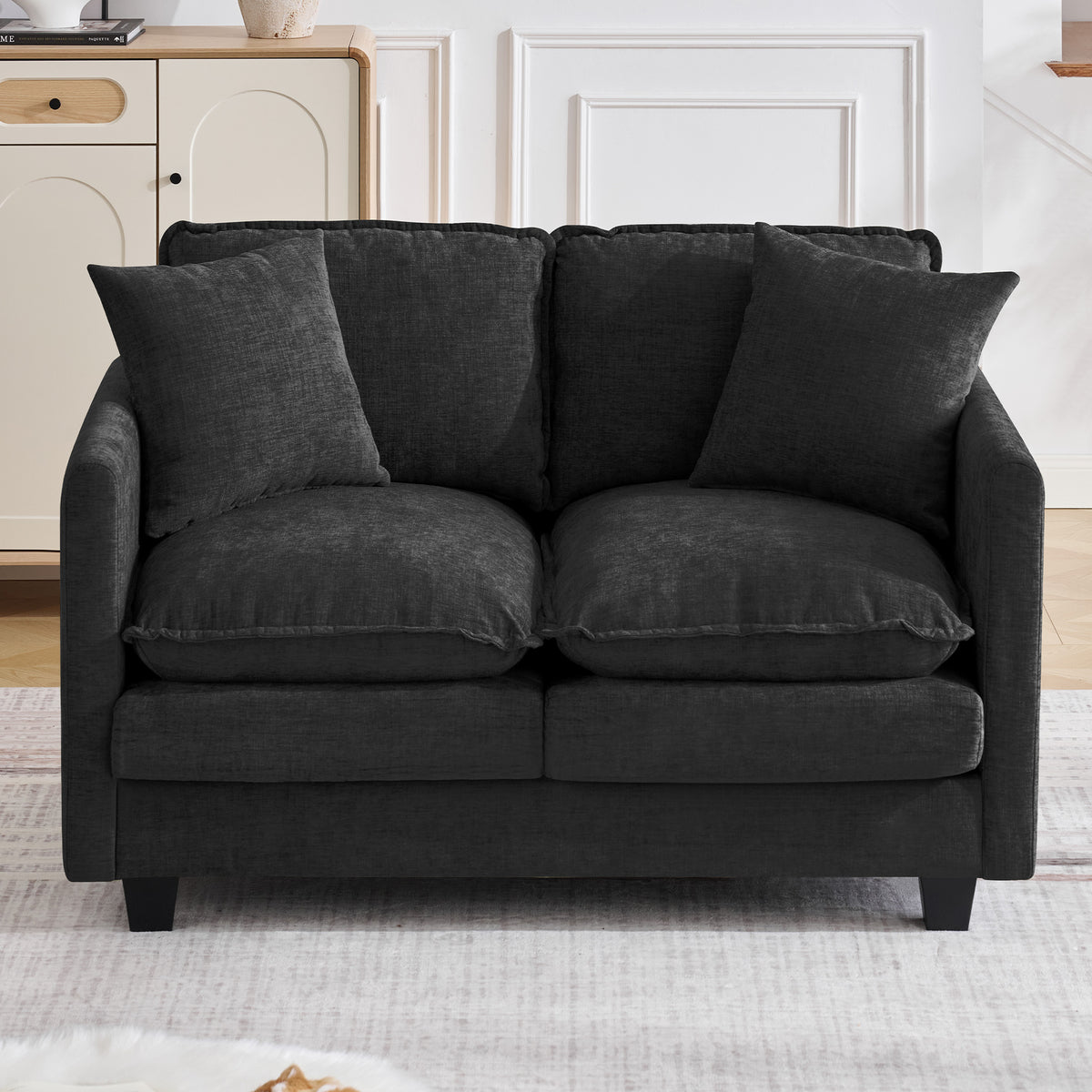 51" Cloud Loveseat Sofa, Modern 2-Seater Couch with Deep Seat, Soft Chenille Upholstery & 2 Throw Pillows