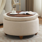 30'' Round Ottoman with Storage, Modern Tufted Storage Ottoman with Removable Top for Living Room, Bedroom, Khaki