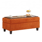 HASLE Storage Ottoman Bench with Wooden Tray, Upholstered Ottoman Coffee Table with Hidden Storage for Living Room Bedroom